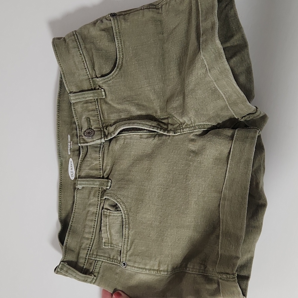 Old Navy Olive Green Jean Boyfriend Shorts Women's Mid Rise 4